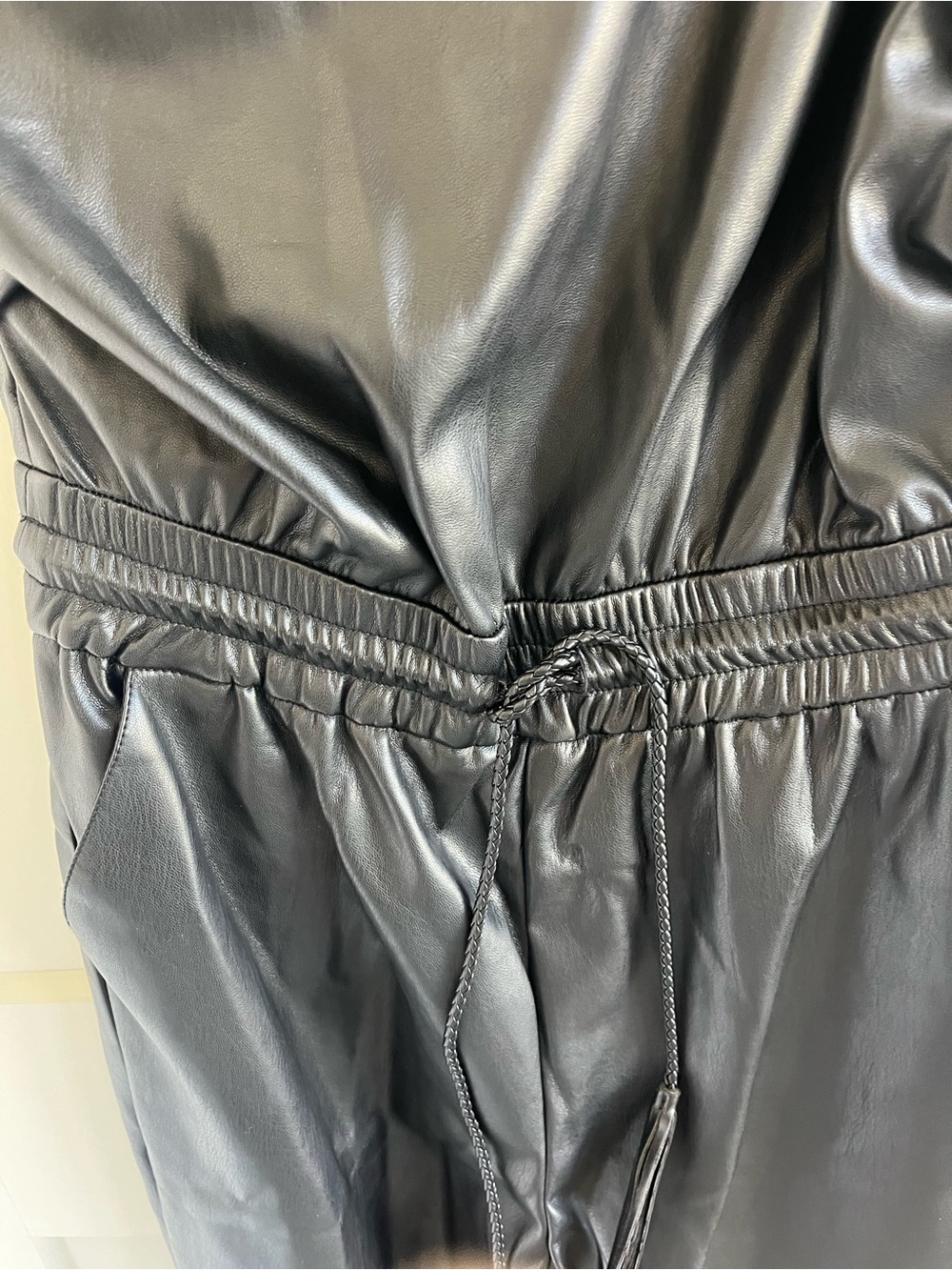 MOTHER the landslide One-Shoulder Black Faux Leather Jumpsuit small excellent - Picture 5 of 9